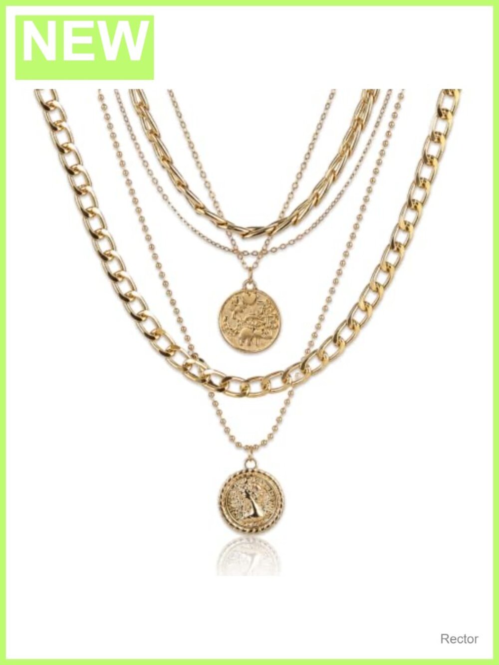 Gold Layered Coin Pendant Necklace Chunky Chain Pirate Costume Jewelry